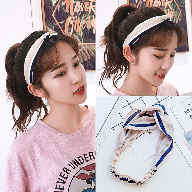 Băng đô nữ vải mềm mại kiểu thắt nút sọc kẻ thời trang cho nữ