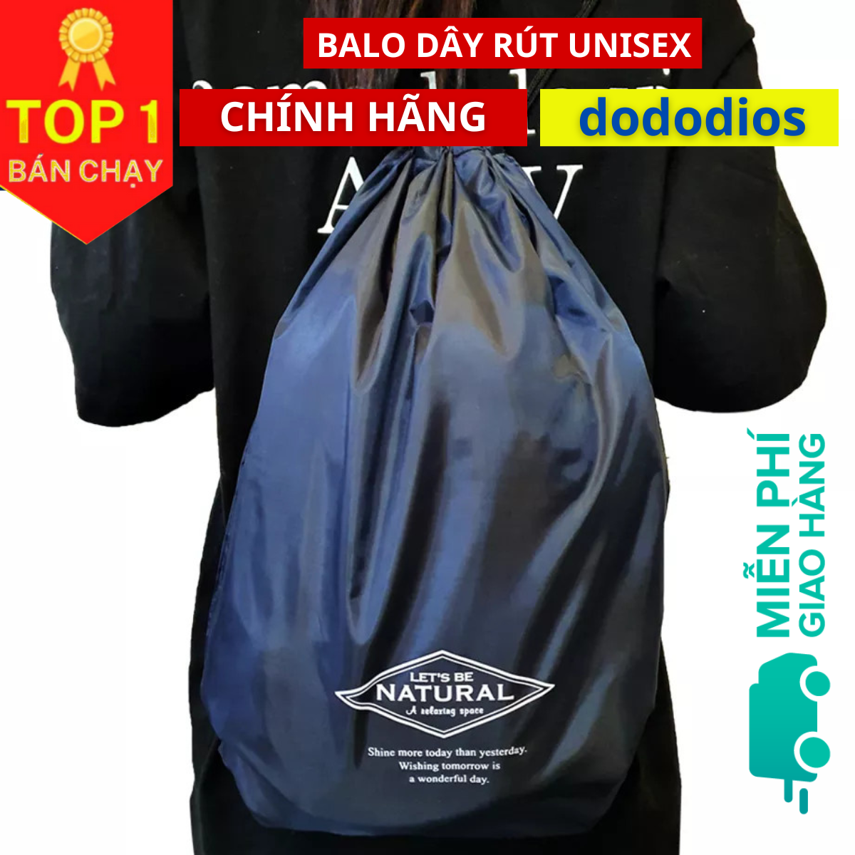 Balo dây rút unisex, Balo dây rút gấp gọn, vải dù chống thấm nước, Balo dây rút unisex, túi gấp, túi dây rút - vải dù chống thấm nước - Chính hãng dododios