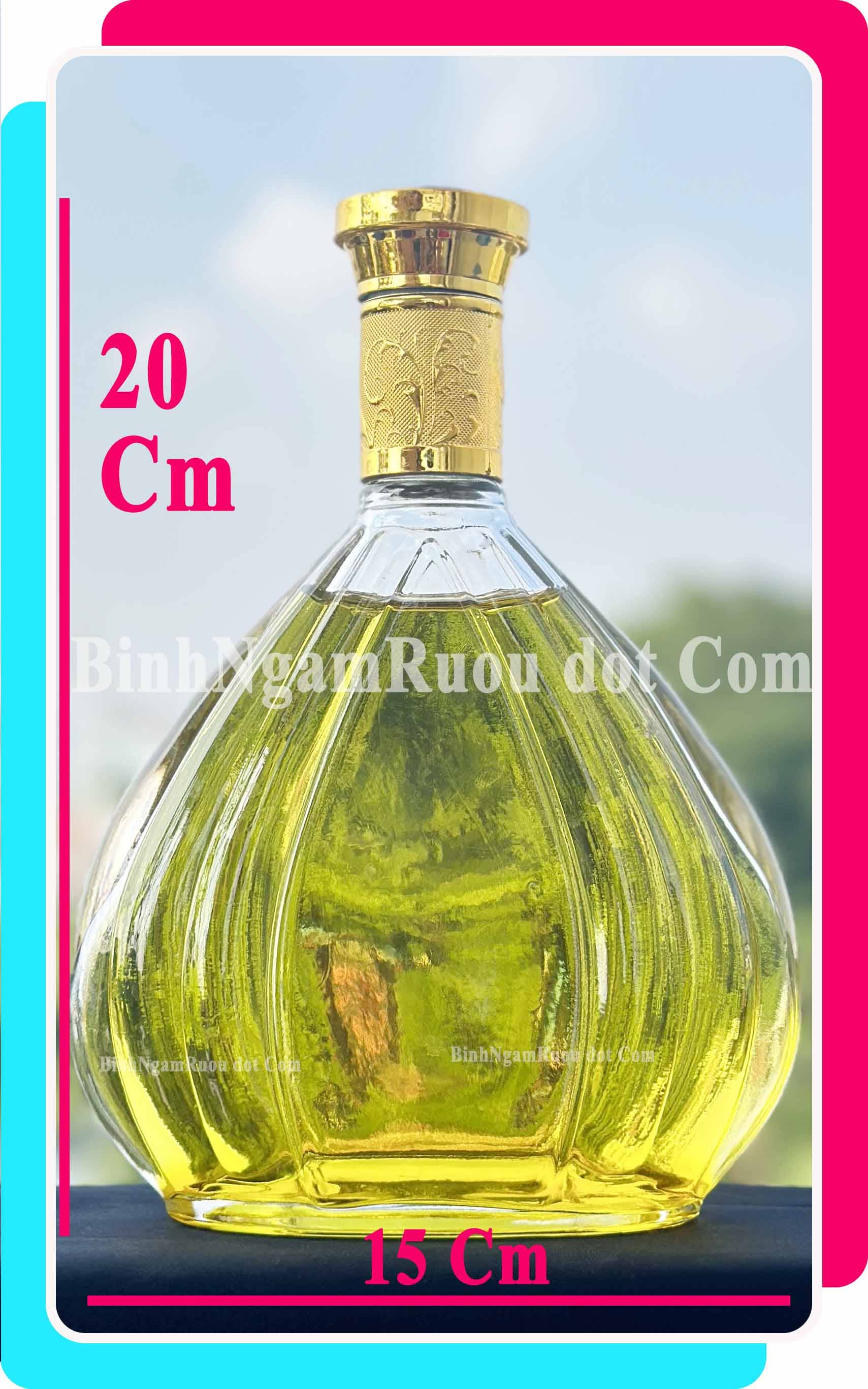 C32 Chai Đựng Rượu XO Quạt Nắp Vàng 500ml - Đẹp Cao Cấp - Nắp Kín Thủy Tinh Trong - Tặng Biếu Sang Trọng