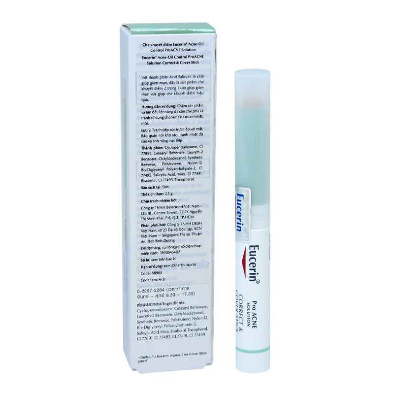 Bút che khuyết điểm giảm mụn Eucerin ProAcne Correct Cover Stick 2g - 88965