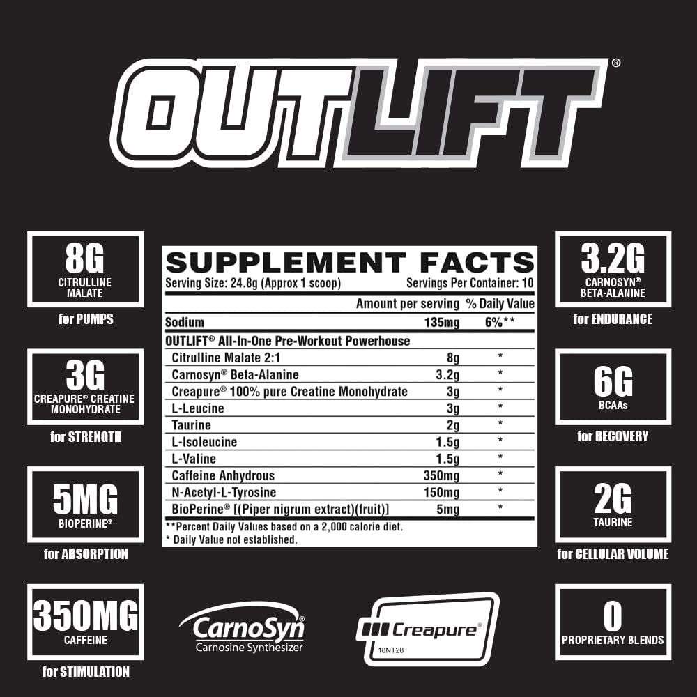 Pre-workout Outlift từ Nutrex - 30 Lần dùng -  Tăng sức mạnh Trước tập Hỗ trợ giảm cân đốt mỡ – Hàng Chính hãng BBT