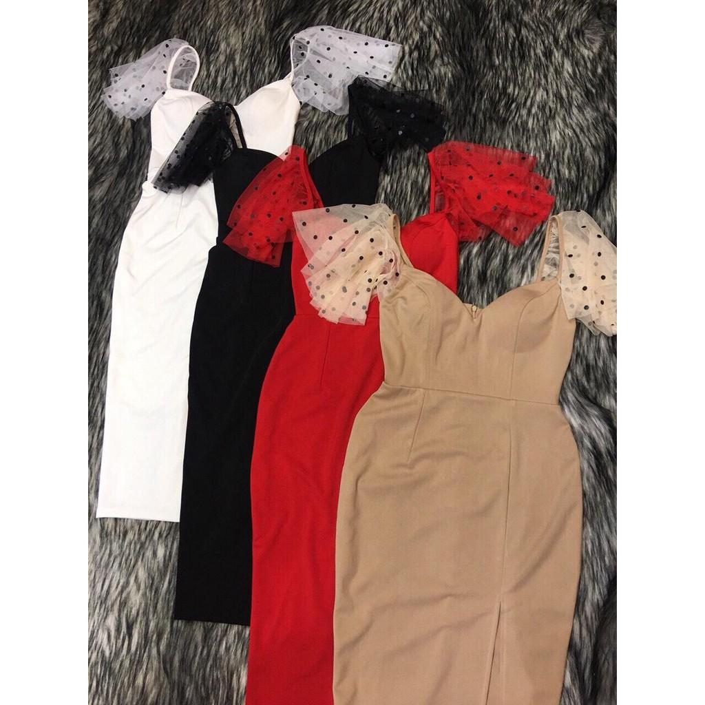 Đầm body phối ren chấm bi siêu đẹp