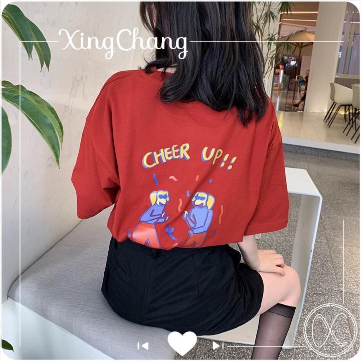 Áo form rộng nữ tay lỡ, Áo phông kiểu Hàn Quốc chất mịn đẹp in Cheer Up mã T.L213