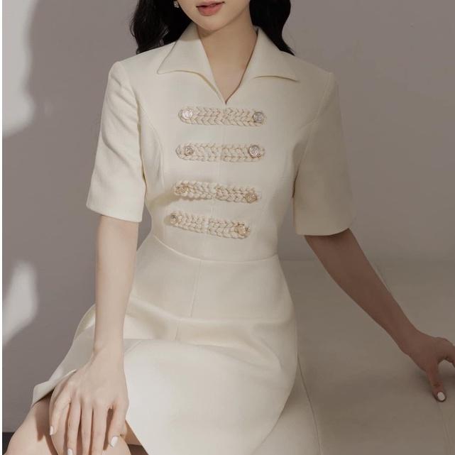 Đầm xòe đi tiệc cưới thiết kế cổ V sang trọng