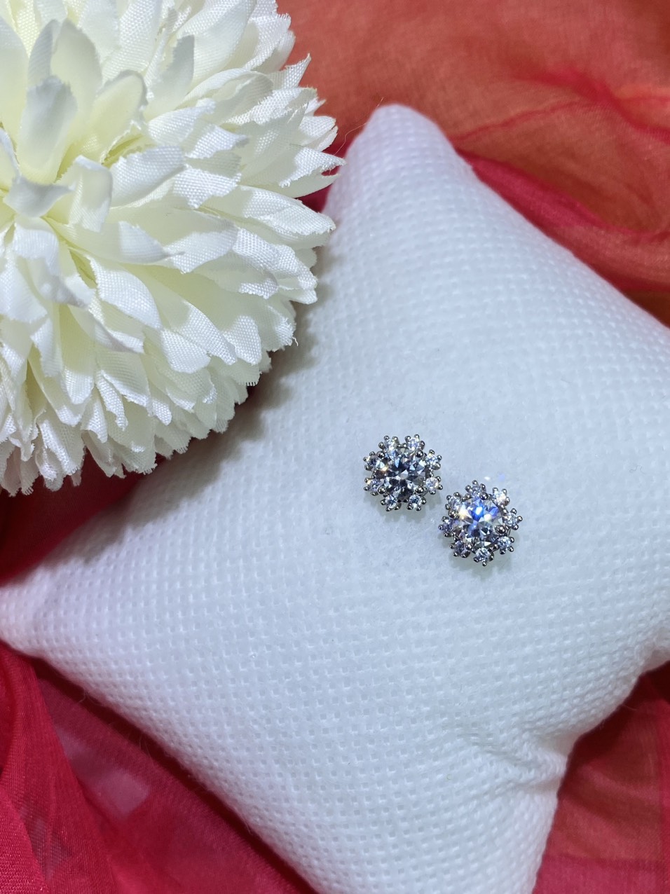 Hoa tai Bạc 925 xi Kim viên chủ Kim Cương nhân tạo Moissanite hạt 0.5 carat - E05.9.7.6