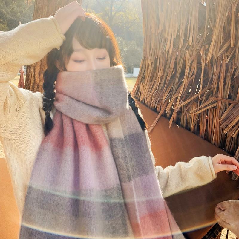 Khăn quàng cổ len lông cừu nam nữ mùa đông; Khăn choàng cổ len cashmere kẻ caro; K10 - BONMIE