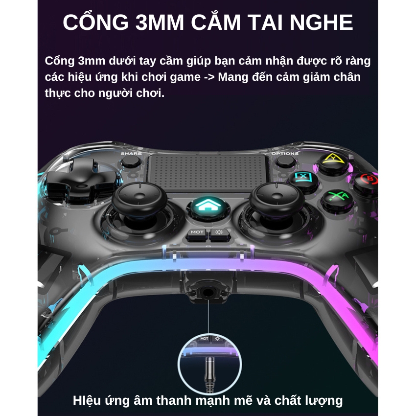 Tay cầm chơi game không dây Bluetooth P05 LED RGB tương thích đa nền tảng - Tay cầm cao cấp chơi Fifa online 4 cho PS4, Switch, Android, IOS, máy tính