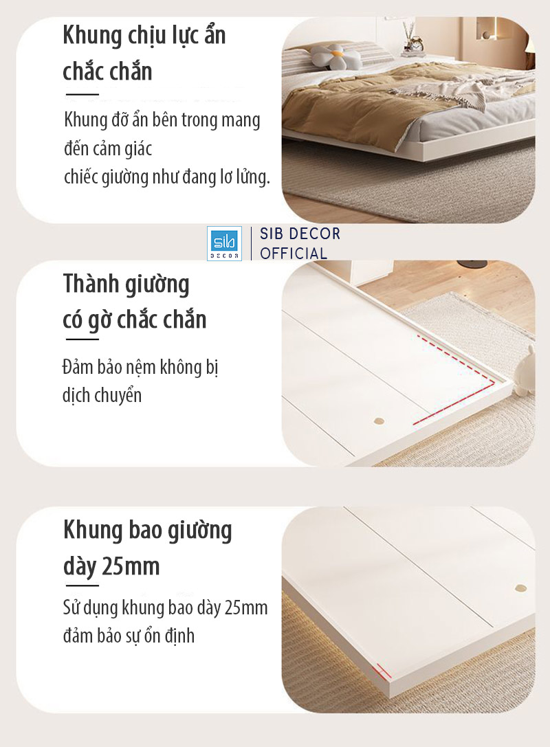 Giường Ngủ Tatami Tối Giản Hiện Đại Màu Trắng SIB Decor GN30