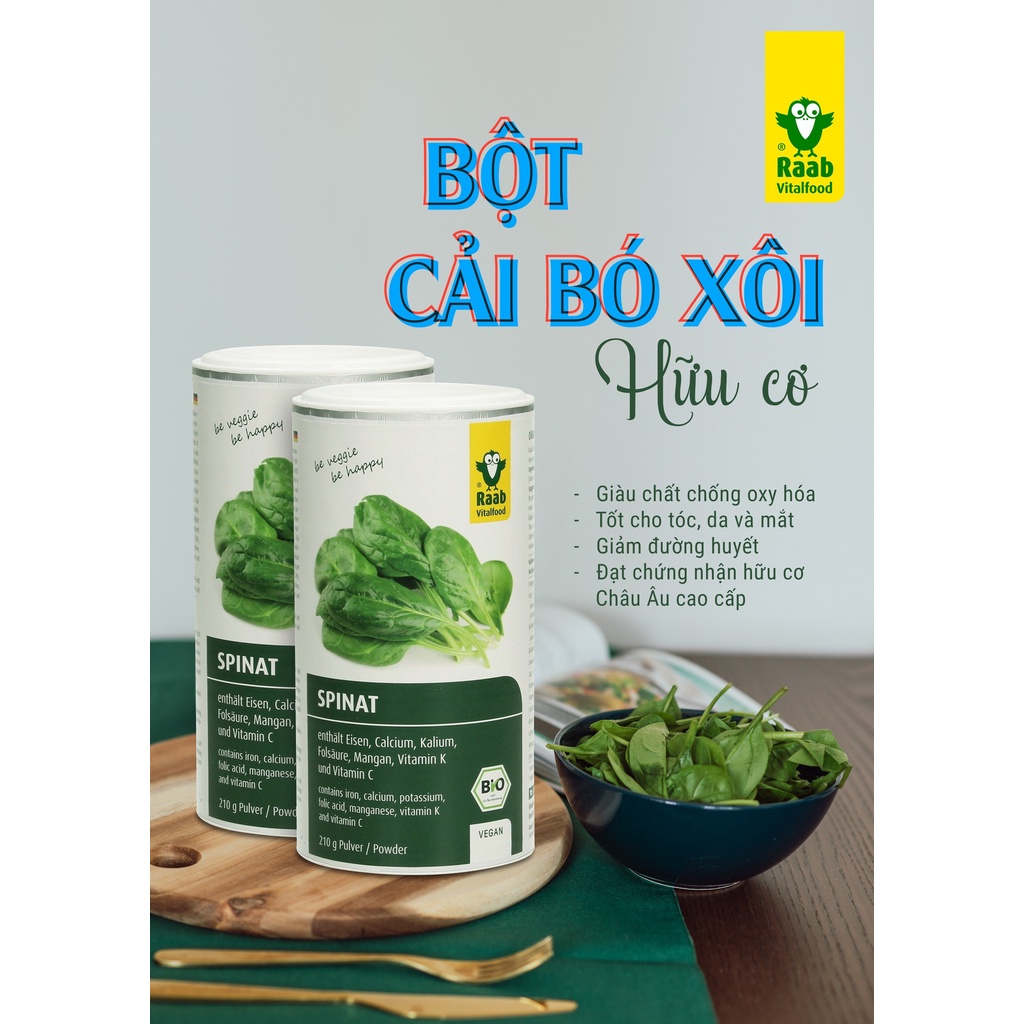 Bột Cải Bó Xôi Hữu Cơ Raab (210g)