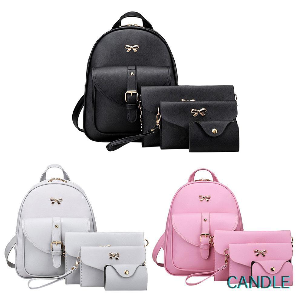 Set 4 Ba Lô Túi Ví Da Pu Thời Trang Hàn Cho Nữ