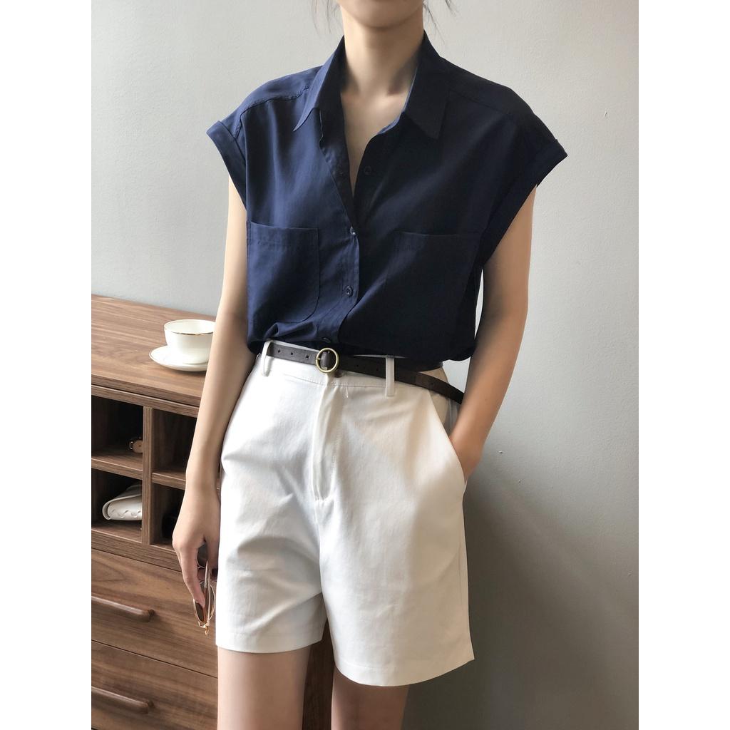 Ao sơ mi thô Linen nữ form rộng cổ bẻ 2 túi ngực trẻ trung, thời trang phong cách trẻ