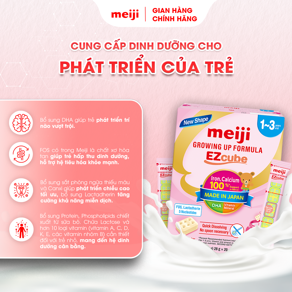 Combo 1 Hộp Sản Phẩm Dinh Dưỡng Công Thức Meiji Infant Formula (800g) Và 1 Hộp Meiji Growing Up Formula Ezcube (560g)