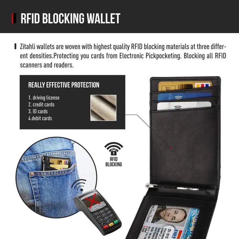 Ví Mỏng  Có Ngăn Đựng Thẻ Có Bảo Vệ RFID, Tối Đa 12 Thẻ, Ví Da Mini, Ví nam và nữ, Nhỏ, Ví, Carbon Đen, Bóp Mini Hiện đại