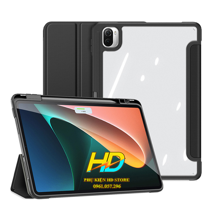 Bao Da Chống Sốc Dành Cho Xiaomi Pad 5 và Xiaomi Pad 5 Pro Chính Hãng Dux Ducis Toby Lưng Trong Suốt, Không Ố Màu, Có Ngăn Đựng Bút Tiện Lợi - Hàng Chính Hãng