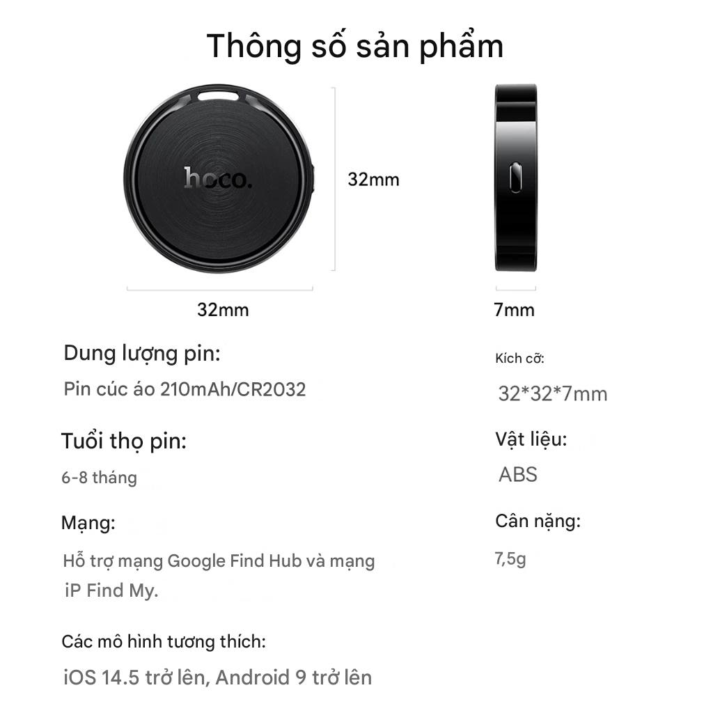 Thiết bị định vị GPS HOCO E101 dùng cho cả Android và iOS, công nghệ UWB giúp định vị chính xác hơn, chống thất lạc hành lý, xe, chìa khóa - Hàng chính hãng