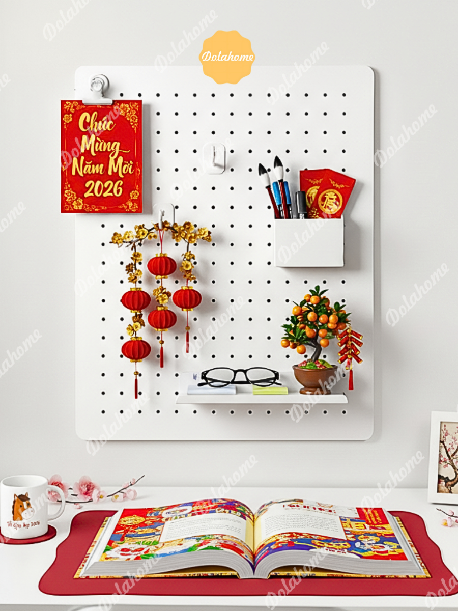 Pegboard Dola Home Setup Full KIM LOẠI không khoan tường để bàn phím, tai nghe, đồ dùng làm việc