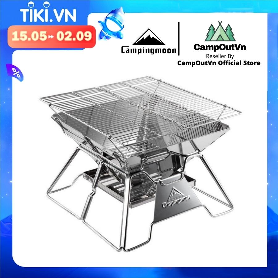 Bếp nướng inox cắm trại Campingmoon campoutvn  MT2 du lịch than nướng có túi kèm theo xếp gọn vệ sinh dễ dàng A249