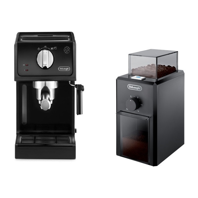 Combo máy xay cà phê Delonghi KG79 + máy pha cà phê Delonghi ECP31.21 (Giao bộ màu ngẫu nhiên) - Hàng Chính Hãng