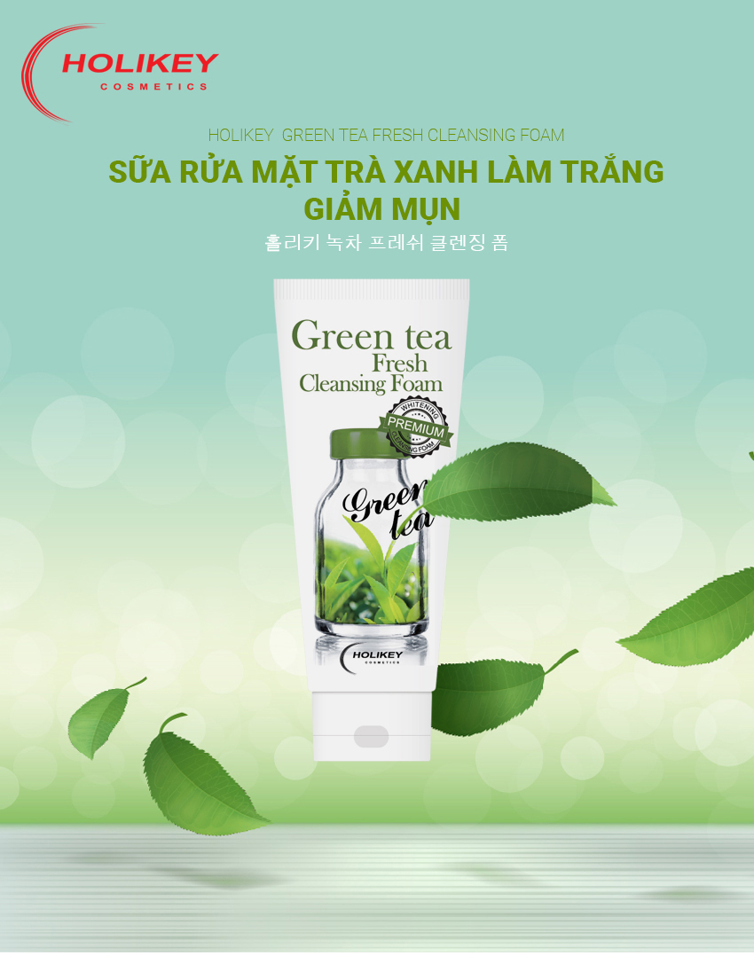 Sữa Rửa Mặt Trà Xanh Làm Trắng - Giảm Mụn Holikey Green Tea Fresh Cleansing Foam 100ml