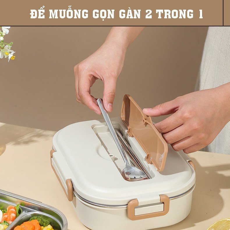 Hộp Đựng Cơm Giữ Nhiệt Dear Bear INOX 304 - Tặng Túi Giữ nhiệt + Bộ dụng cụ ăn