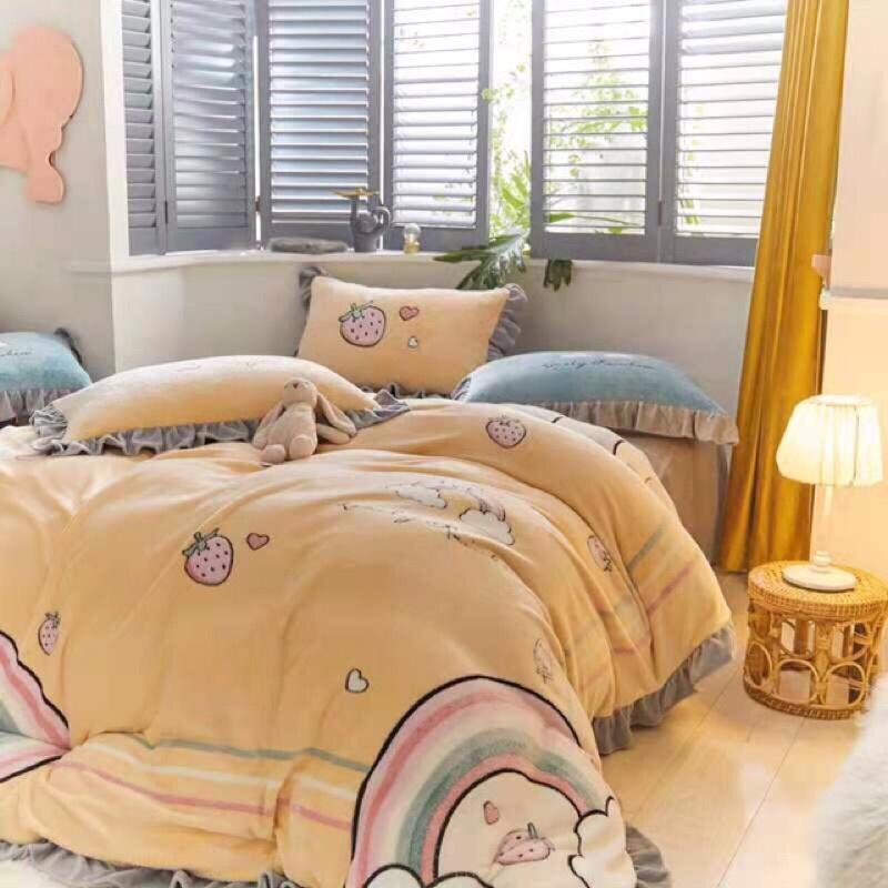 Bộ ga gối vỏ chăn nỉ sữa 4 món