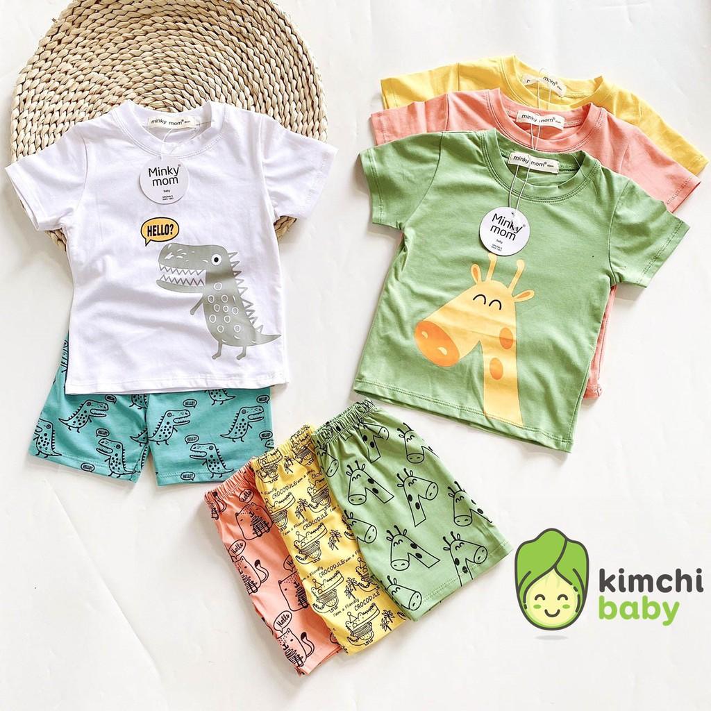 Đồ Bộ Bé Trai, Bé Gái Minky Mom Vải Cotton 100% Họa Tiết Khủng Long Dễ Thương, Bộ Cộc Tay Cho Bé Mặc Nhà Mùa Hè MKM2105