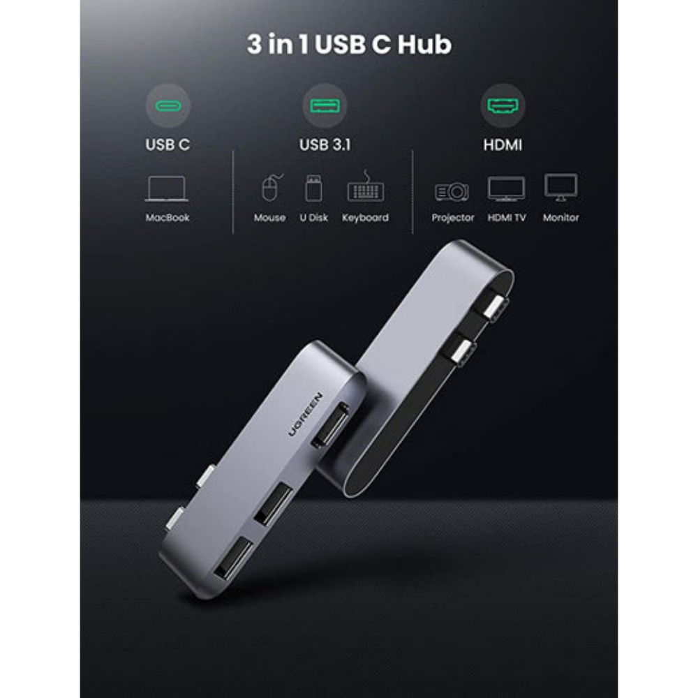 Bộ chuyển đổi Macbook USB C Hub UGREEN 10914 3-IN-2 hàng chính hãng