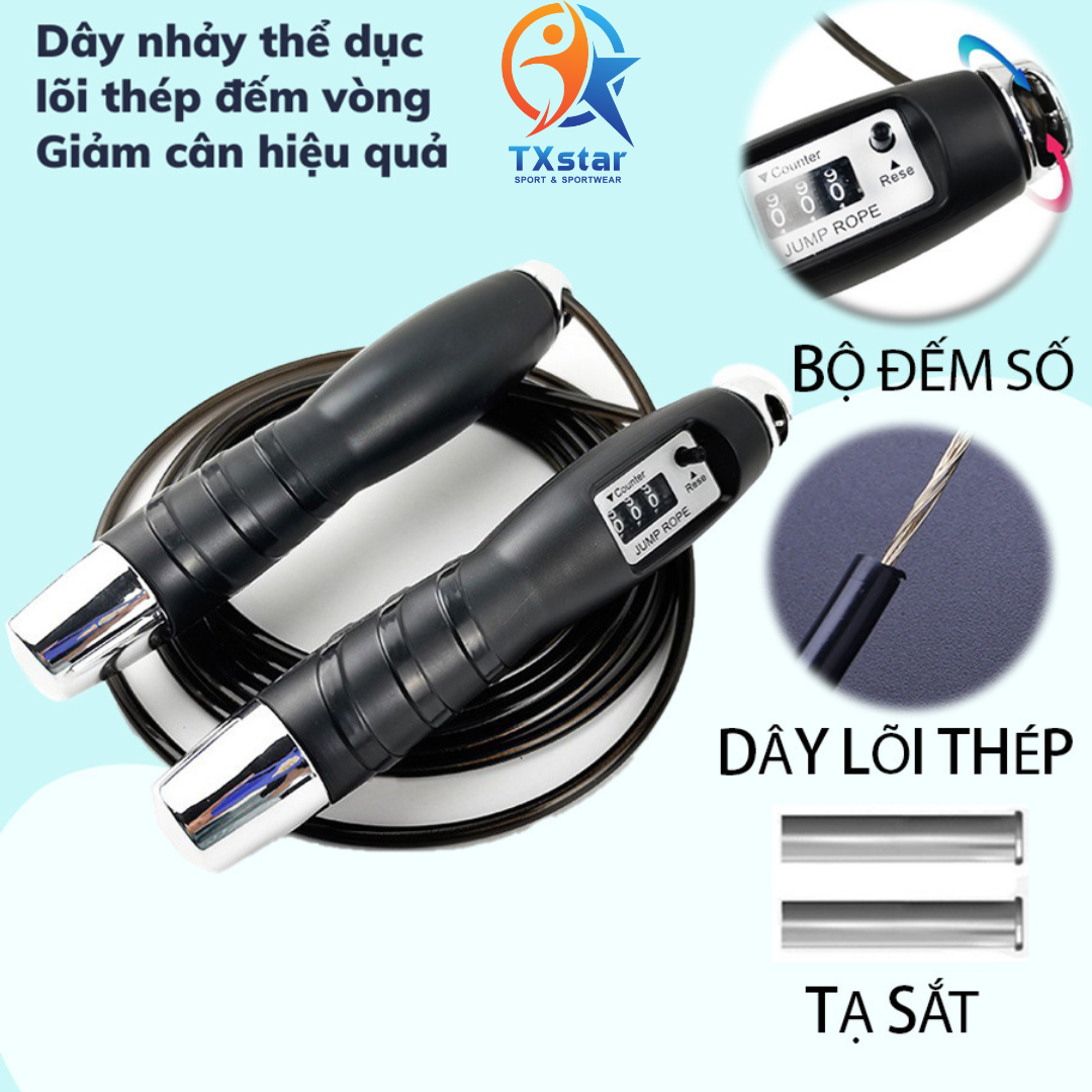 Dây nhảy đếm số tự động TXstar dây lõi thép bền bỉ tập thể dục giảm cân tại nhà đếm vòng tự động tiện ích