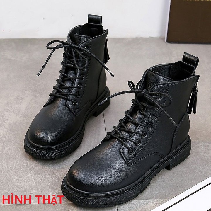 Giày boot nữ cột dây 2 dây kéo sau gót cá tính năng động street style S028