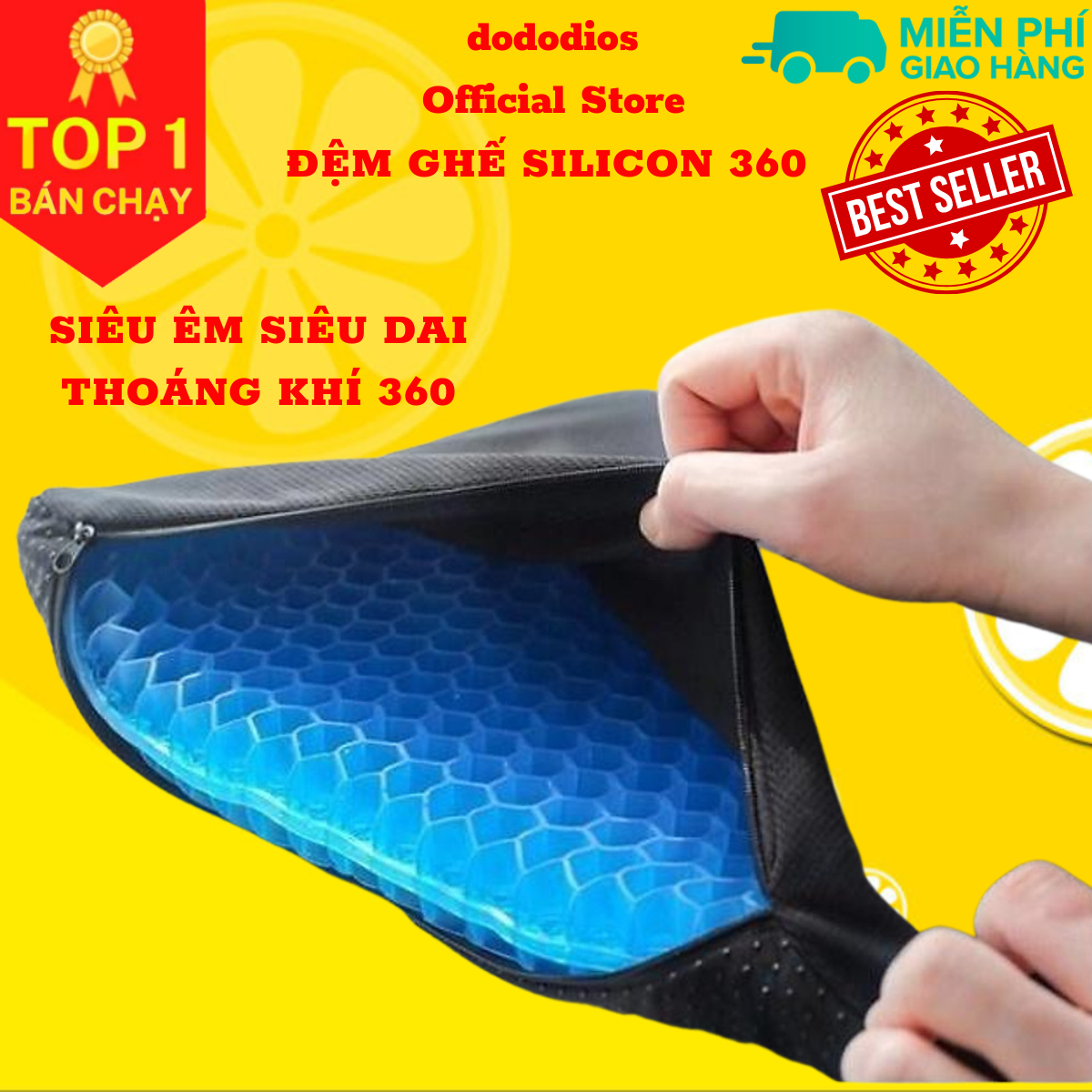 Đệm ngồi 3D Silicon 2 lớp cao cấp thoáng khí chống đau mỏi, Đệm Ngồi Thông Minh Lưu Thông Máu Thoáng Khí, đệm lót ghế ngồi silicon 3d - Hàng Chính hãng dododios