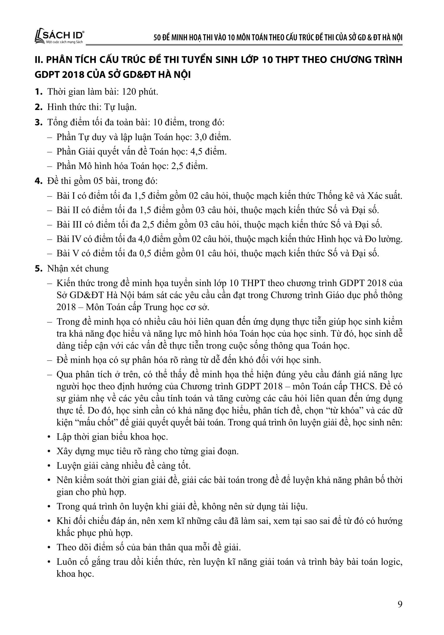 Sách - 50 Đề Minh Họa Thi Vào 10 - Môn Toán (Theo Cấu Trúc Đề Của Sở Giáo Dục Và Đào Tạo Hà Nội)