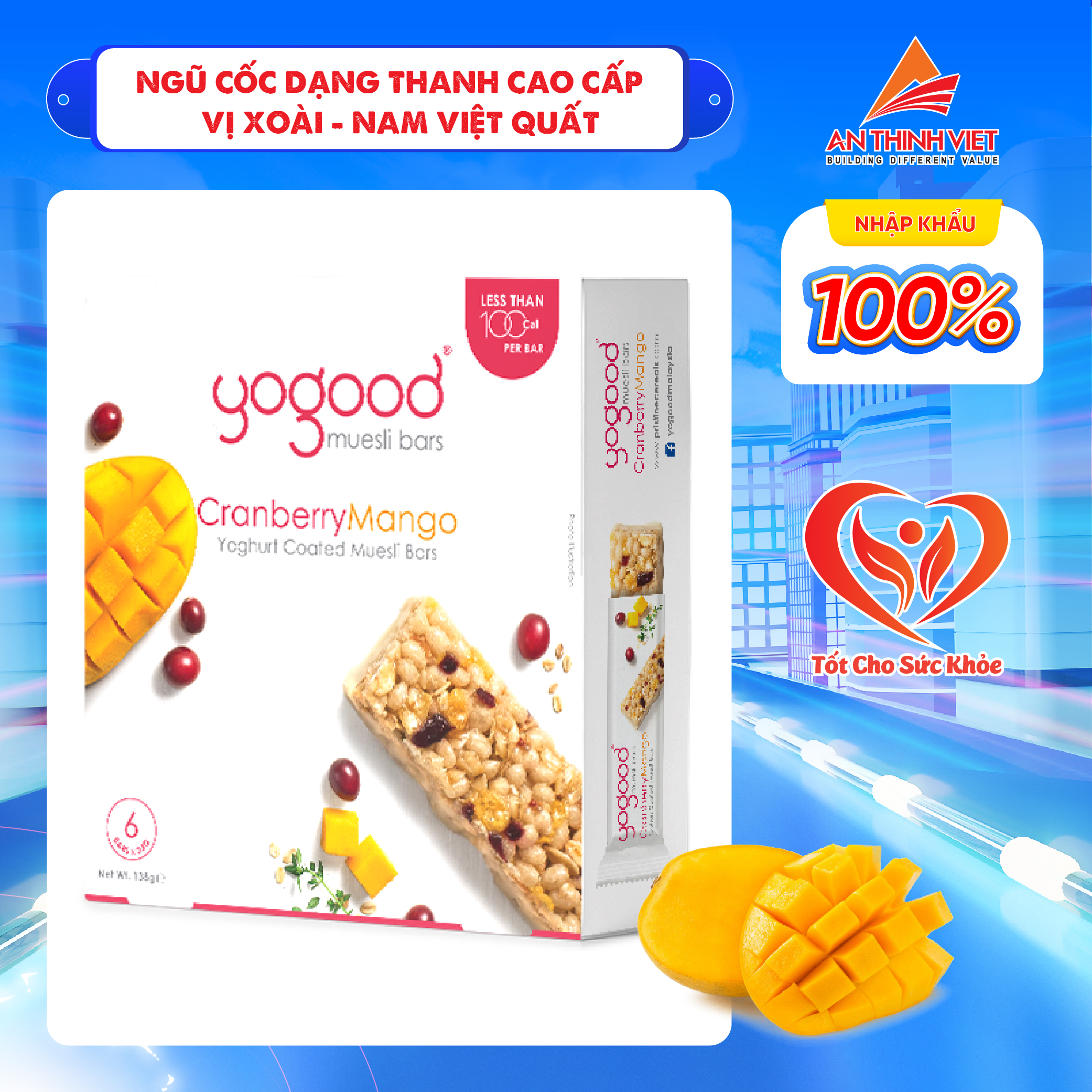 Thanh Hạt Ngũ Cốc Nam Việt Quất & Xoài Yogood - Cranberry Mango Muesli Bars Hộp 138g