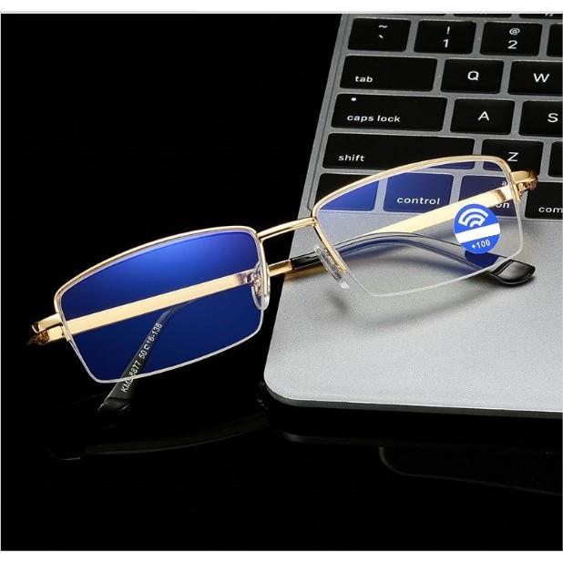 Kính lão thị viễn thị TITANKV5PUNIQUI gọng màu vàng gold doanh nhân sang trọng nửa viền hàng  cao cấp tặng hộp