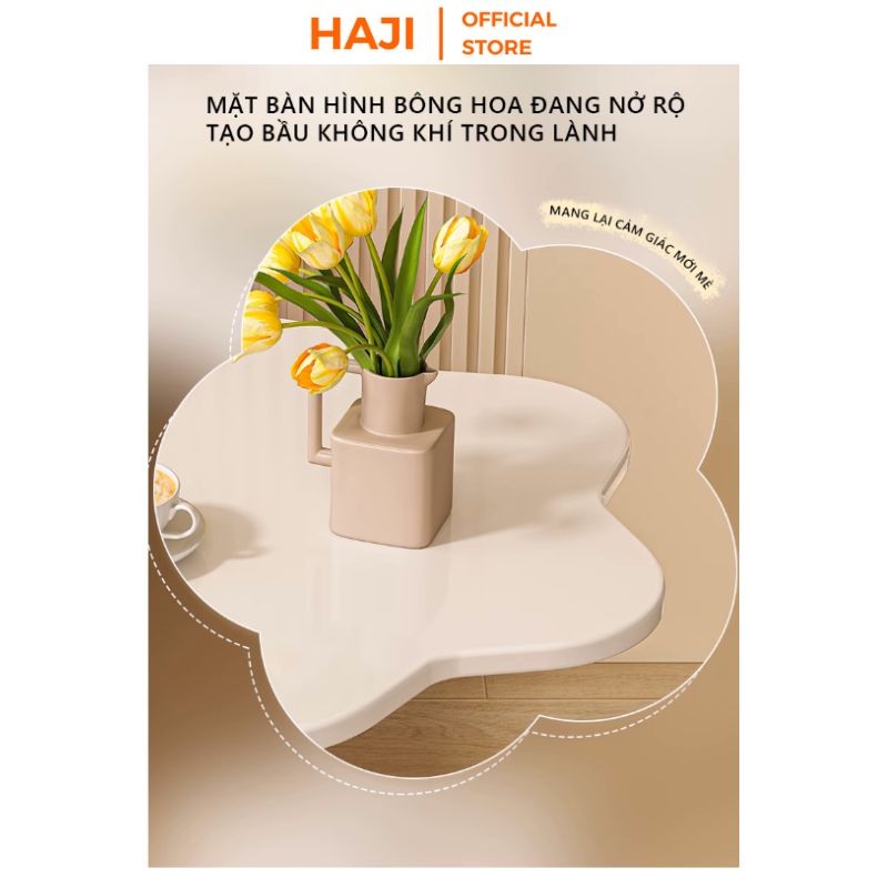 Bàn trà bàn cafe hình bông hoa dễ thương decor phòng, khung thép mặt gỗ MDF thương hiệu HAJI - GM111