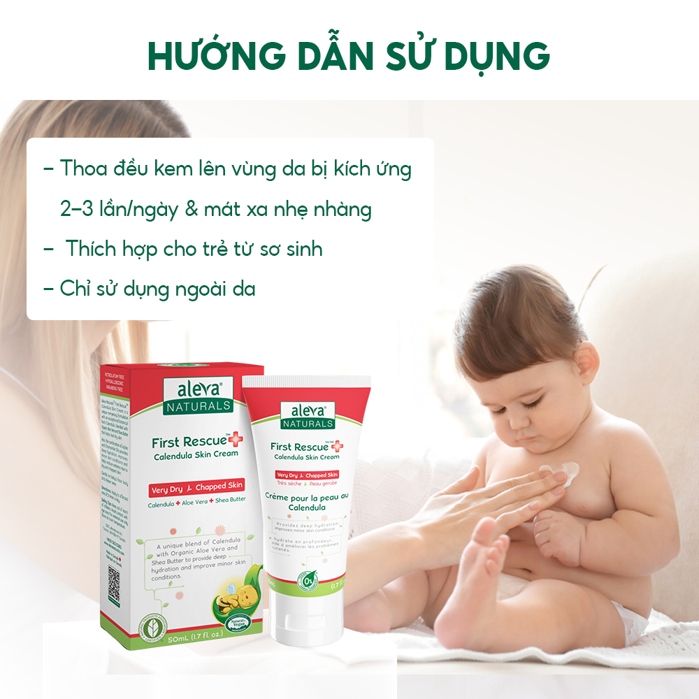 Kem dưỡng phục hồi da khô, nứt nẻ, cháy nắng và làm giảm ngứa ngáy, kích ứng da cho bé Aleva Naturals (tuýp 50ml)