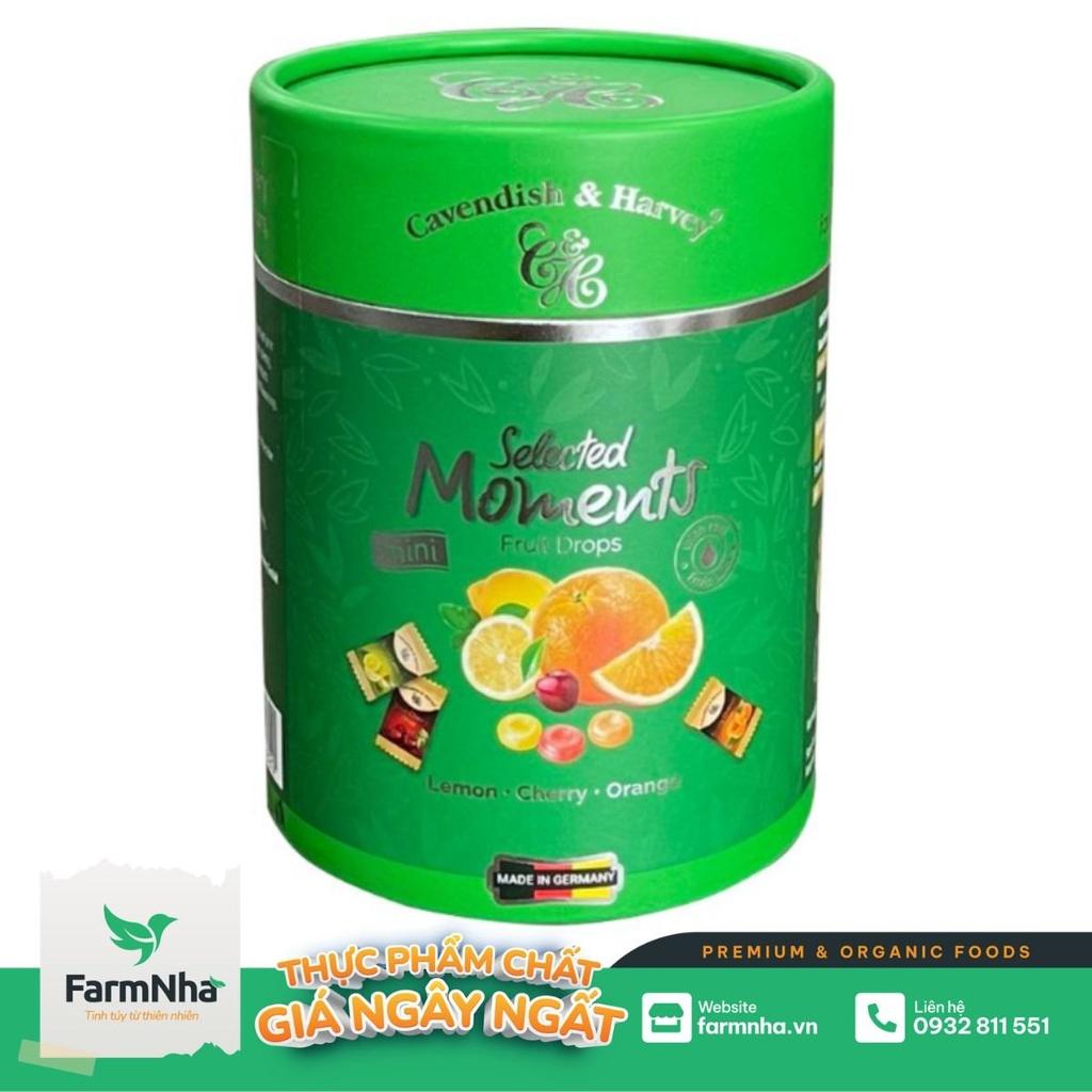 Kẹo trái cây Cavendish &amp; Harvey 100g Selected Moments Fruit Drops Green - Hỗn hợp trái cây Lemon Chanh, Cherry Anh đào, Orange Cam, chính hãng nhập khẩu từ Đức