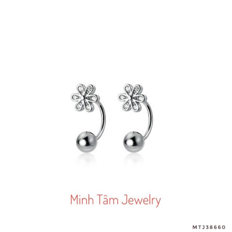 Bông tai bạc hoa daisy móc khoen vặn,Khuyên tai daisy bạc dạng móc chốt bi vặn-Minh Tâm Jewelry