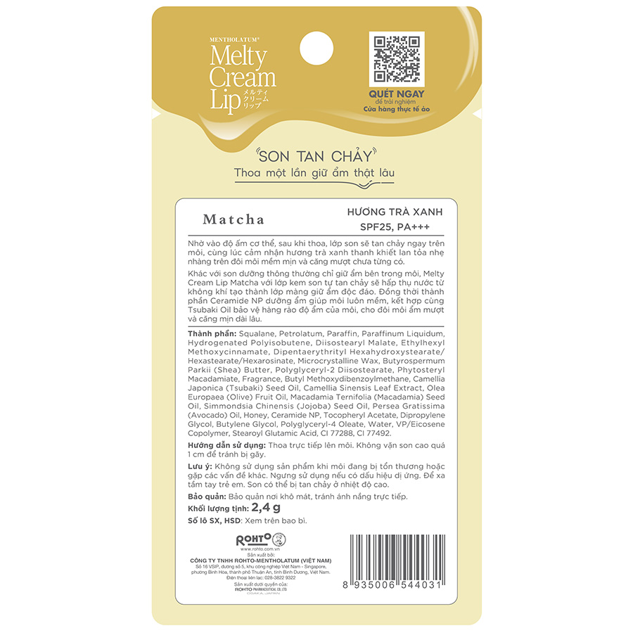 Son dưỡng môi tan chảy Rohto Mentholatum Melty Cream Lip SPF25 PA+++ 2.4g