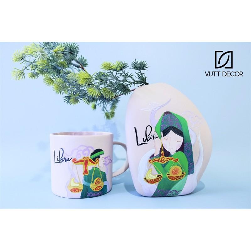 Cốc gốm có quai Gút Mỏ Ling - Vẽ tay Cung Hoàng Đạo - Thiên Bình/Libra