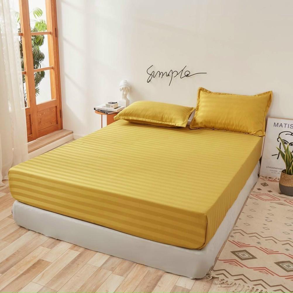 Bộ Ga Gối Cotton Lụa Sọc 3F Lụa Loại 1 - LAN PHAM BEDDING - Vàng