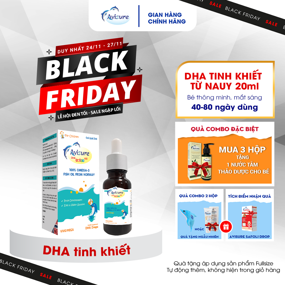 Avisure DHA smart kid DHA Na Uy tinh khiết cho bé dạng nhỏ giọt vị trái cây 20ml