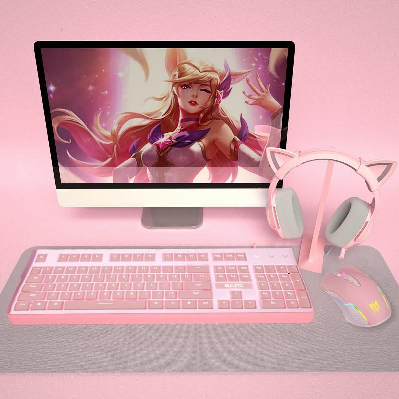 Hot Sale ONIKUMA K9 màu hồng Tai nghe chuột bàn phím Bộ đồ tai nghe mèo RGB Mic chống ồn tai nghe chụp tai chơi game