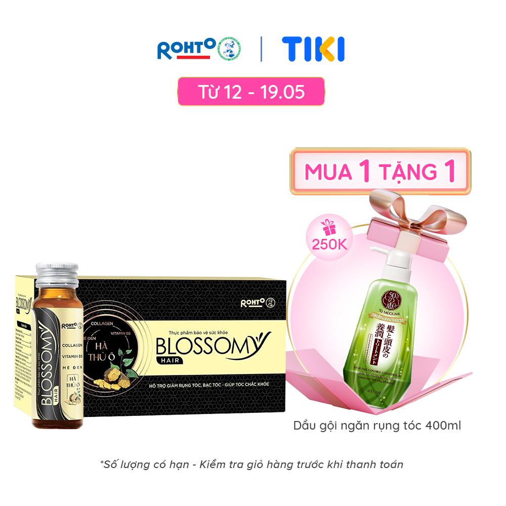 Nước uống giúp giảm rụng tóc, sáng da Blossomy Hair lốc 10 chai x 50ml