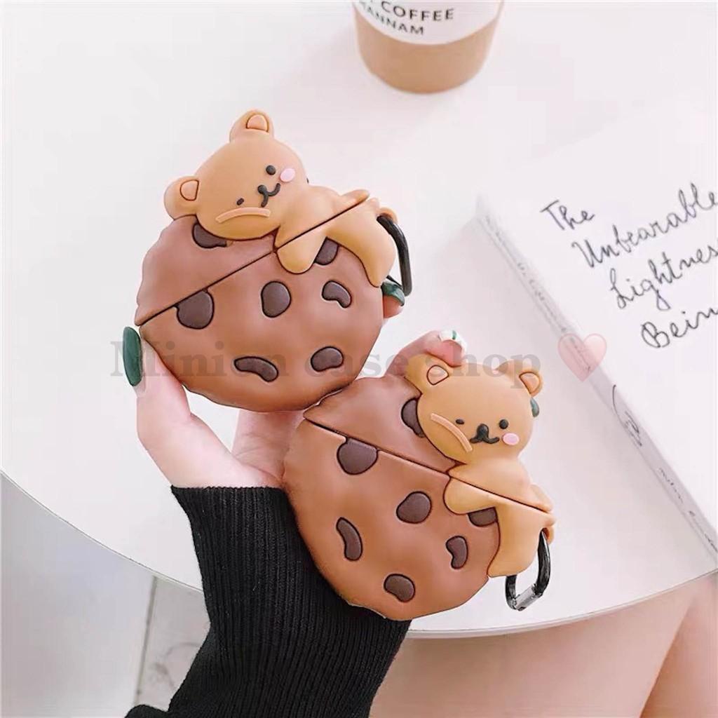 Bao Case Ốp dành cho airpod 1 và 2, tai nghe bluetooth i11,i12, i100, i200, i9s... gấu cookie silicon cao cấp