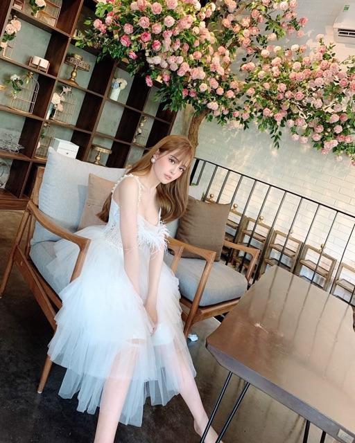 Đầm xoè 2 dây công chúa phối tua rua Cao Cấp - MS162V ( Size M/L đến 57Kg )MM MM