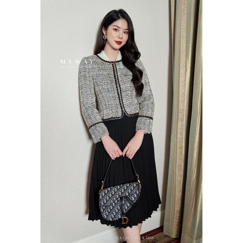 Áo Khoác Dạ Tweed Nữ MY WAY Dáng Ngắn Viền Xích 6MV0212