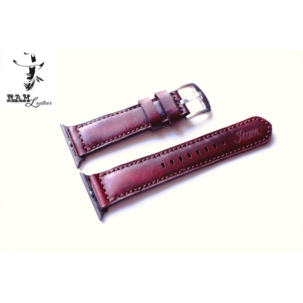 Dây đồng hồ da bò vegtan thảo mộc nâu đỏ RAM classic 1970 - tặng khóa chốt và cây thay dây