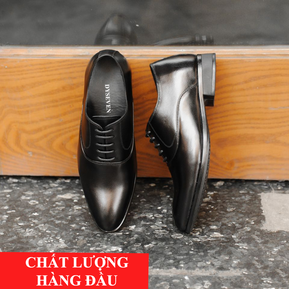 Giày Nam Da Bò Công Sở Cao Cấp, Giày Dây Công Sở Đẹp, Sang Trọng, Gia Công Tại Xưởng – Đen sang trọng – 42