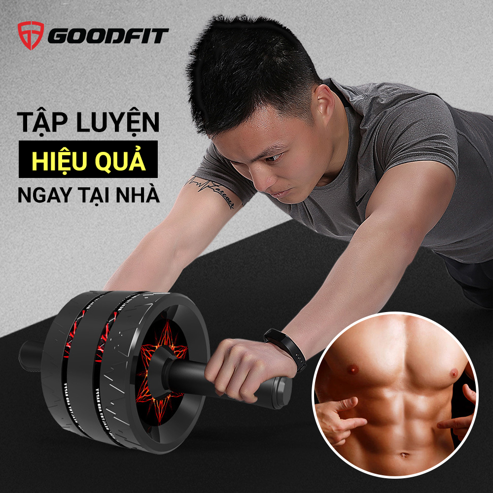 Con lăn tập bụng, con lăn tập cơ bụng 3 bánh GoodFit chống trượt, chịu tải 200kg tập luyện tại nhà Goodfit GF603AB