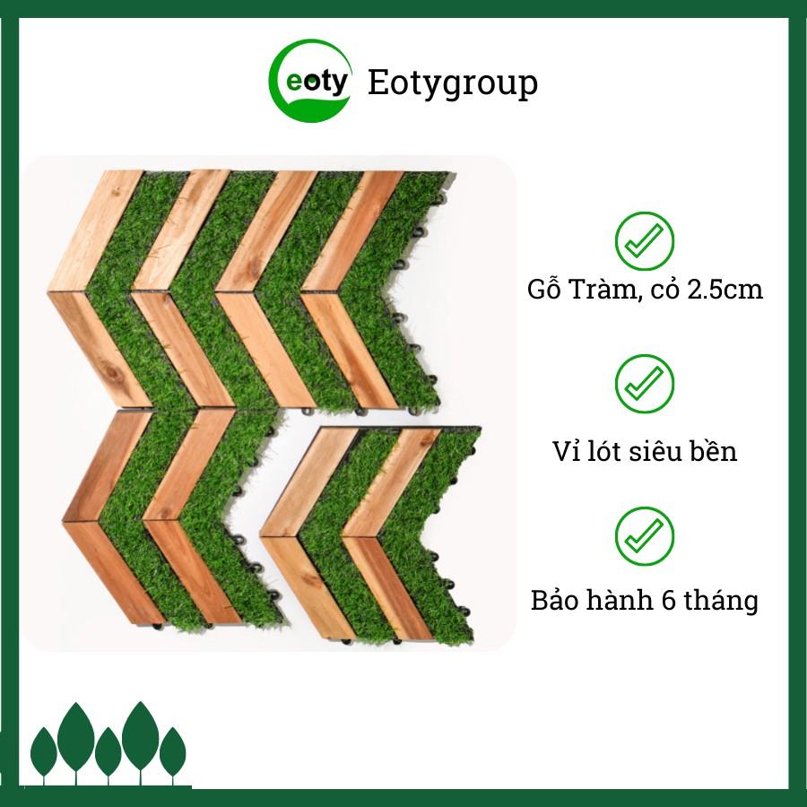 Vỉ gỗ cỏ xéo - Gỗ lót sàn ban công, sàn nhà kết hợp cỏ nhân tạo nan xéo 30cmx30cm EOTYGROUP